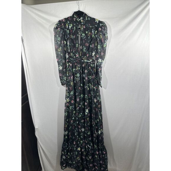 NWT $598 MAC DUGGAL [ 6 ] Chiffon Floral Hi Neck Puff Sleeve‎ Gown Black - Picture 9 of 16